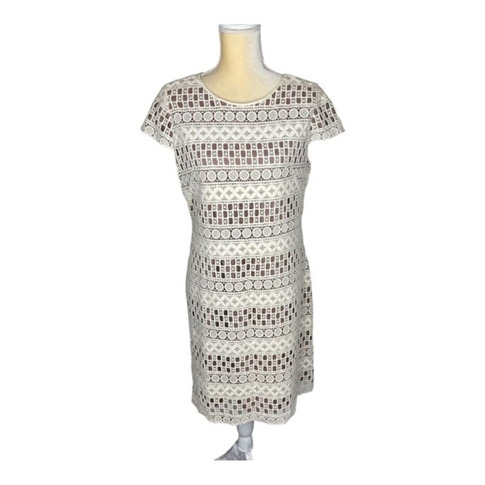 Eliza J Cream Crochet Lace with Nude Overlay‎ Sheath Dress Cap Sleeve Size 10